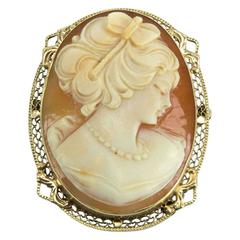 Art Deco Shell Cameo Gold Pin Pendant