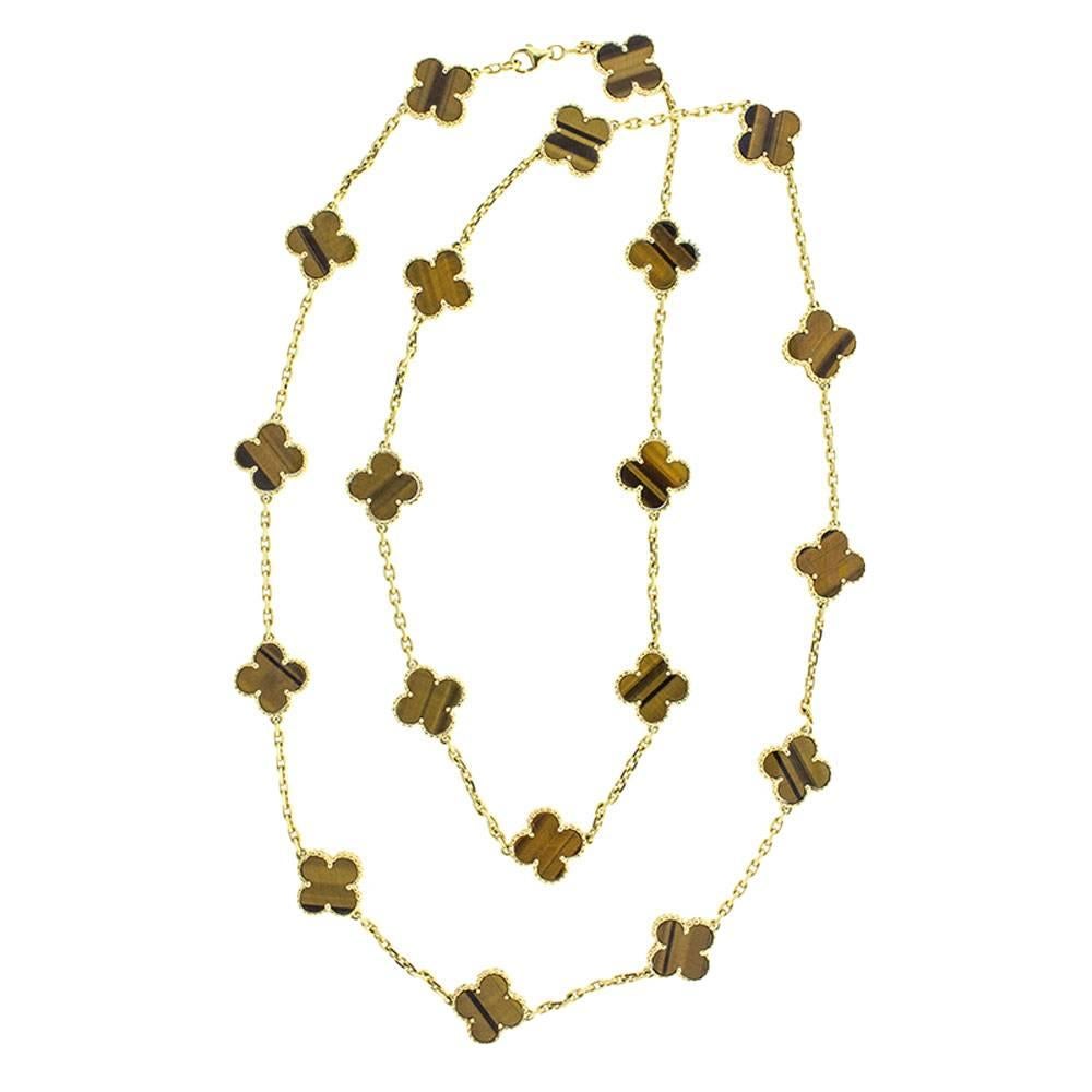 Van Cleef & Arpels Vintage Alhambra Tiger's Eye 20 Motif Necklace