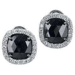 5.1 Carats Black Diamonds Slice Earrings with Pave Set White Diamonds