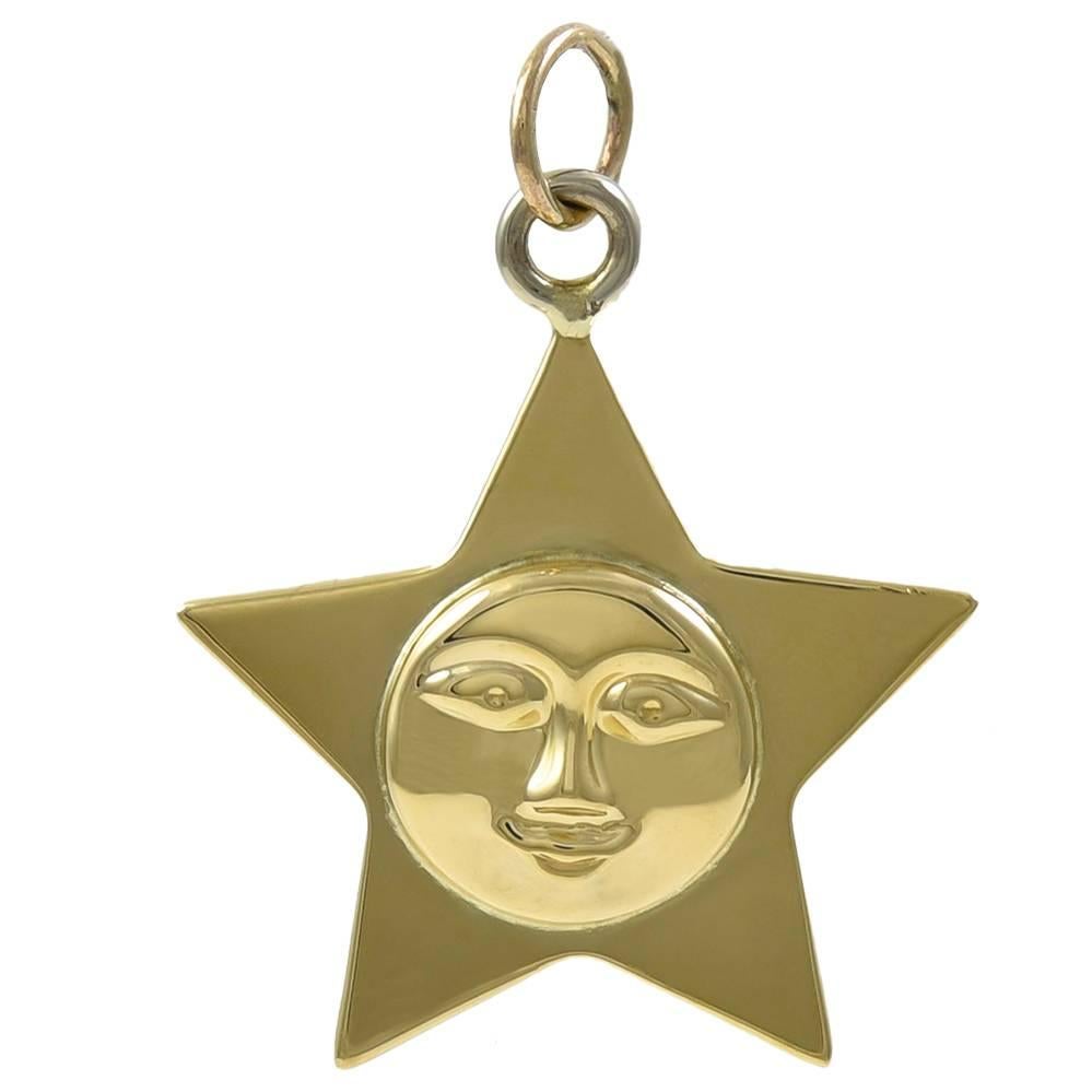Man-in-the-Moon Star Gold Charm