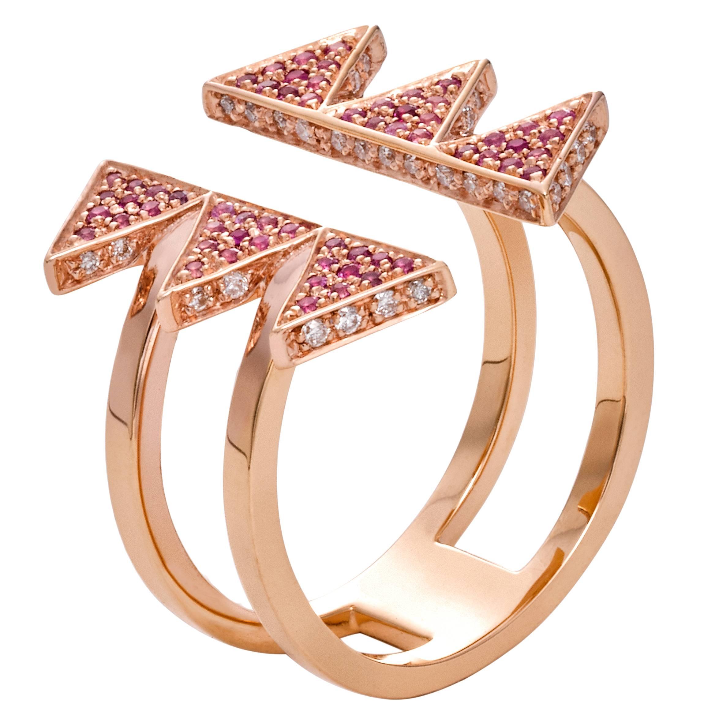 Golden Hollow Pink Sapphire Diamond Gold Ring For Sale