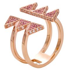 Golden Hollow Pink Sapphire Diamond Gold Ring