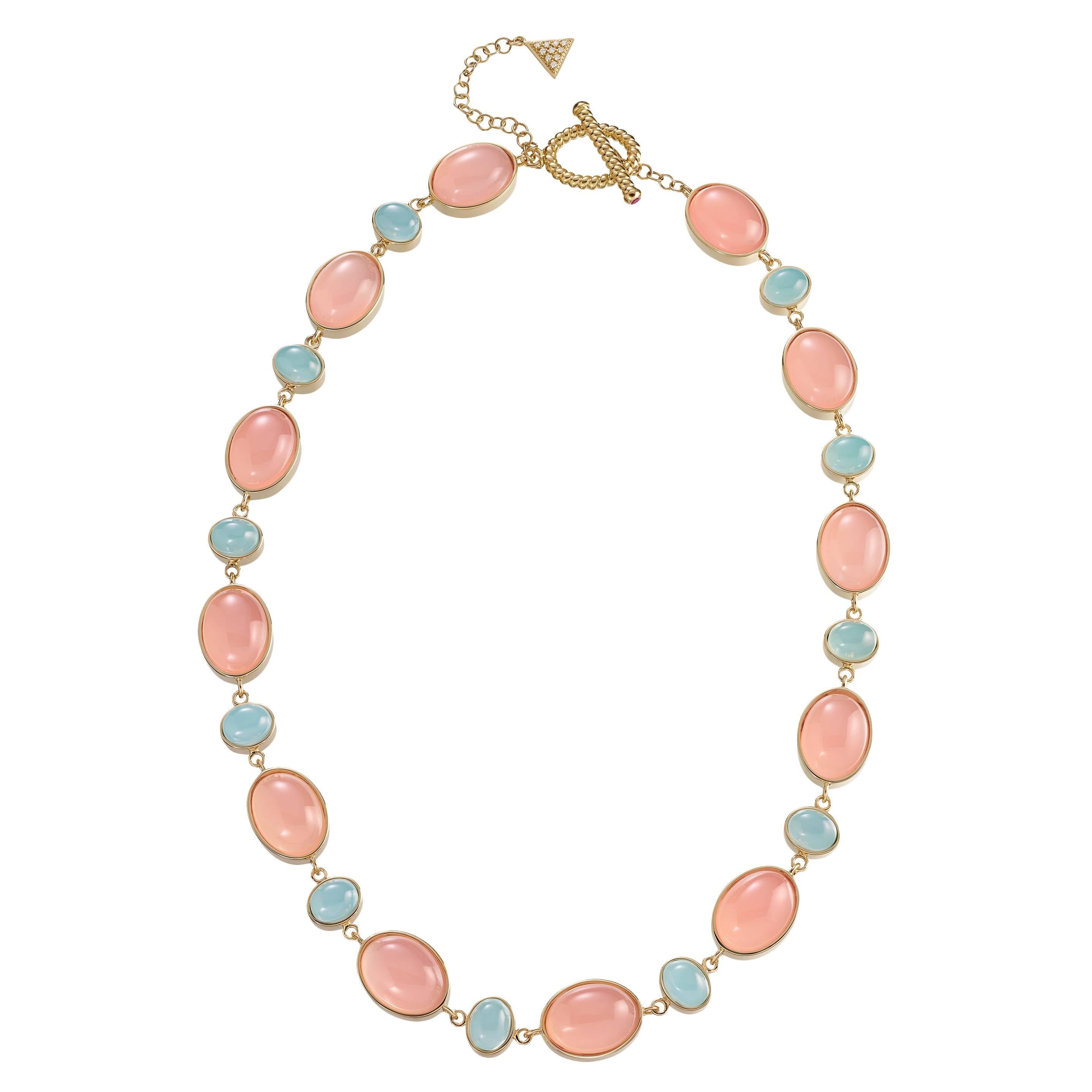 Rose Quartz Chalcedony Gold Nebo Necklace For Sale
