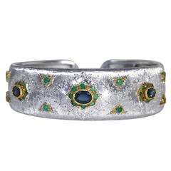 1950s Mario Buccellati Sapphire Emerald Gold Cuff Bracelet