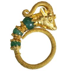 Lalaounis Aventurine Quartz Gold Ram's Head Ring