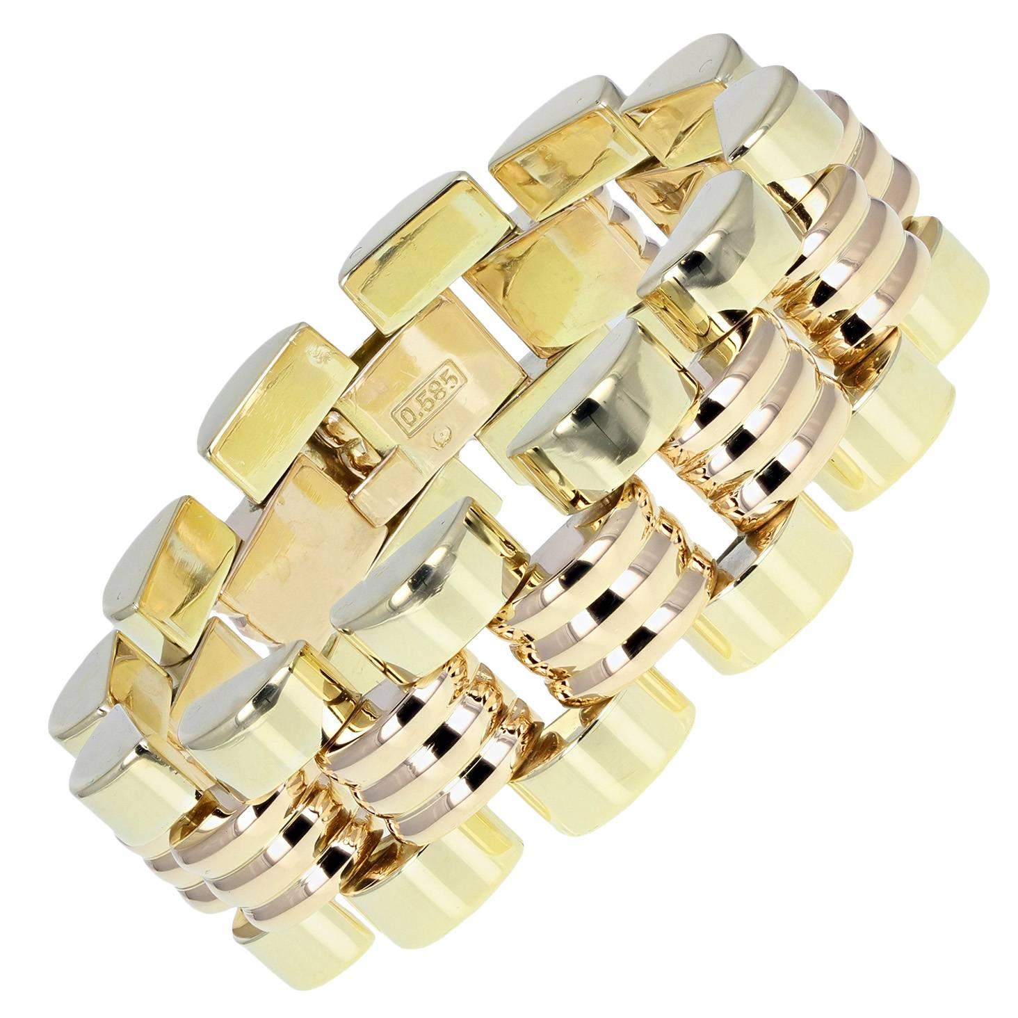 Two Color Gold Brick Style Bracelet