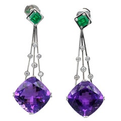 Claris-A Amethyst Emerald Gold Dangle Earrings