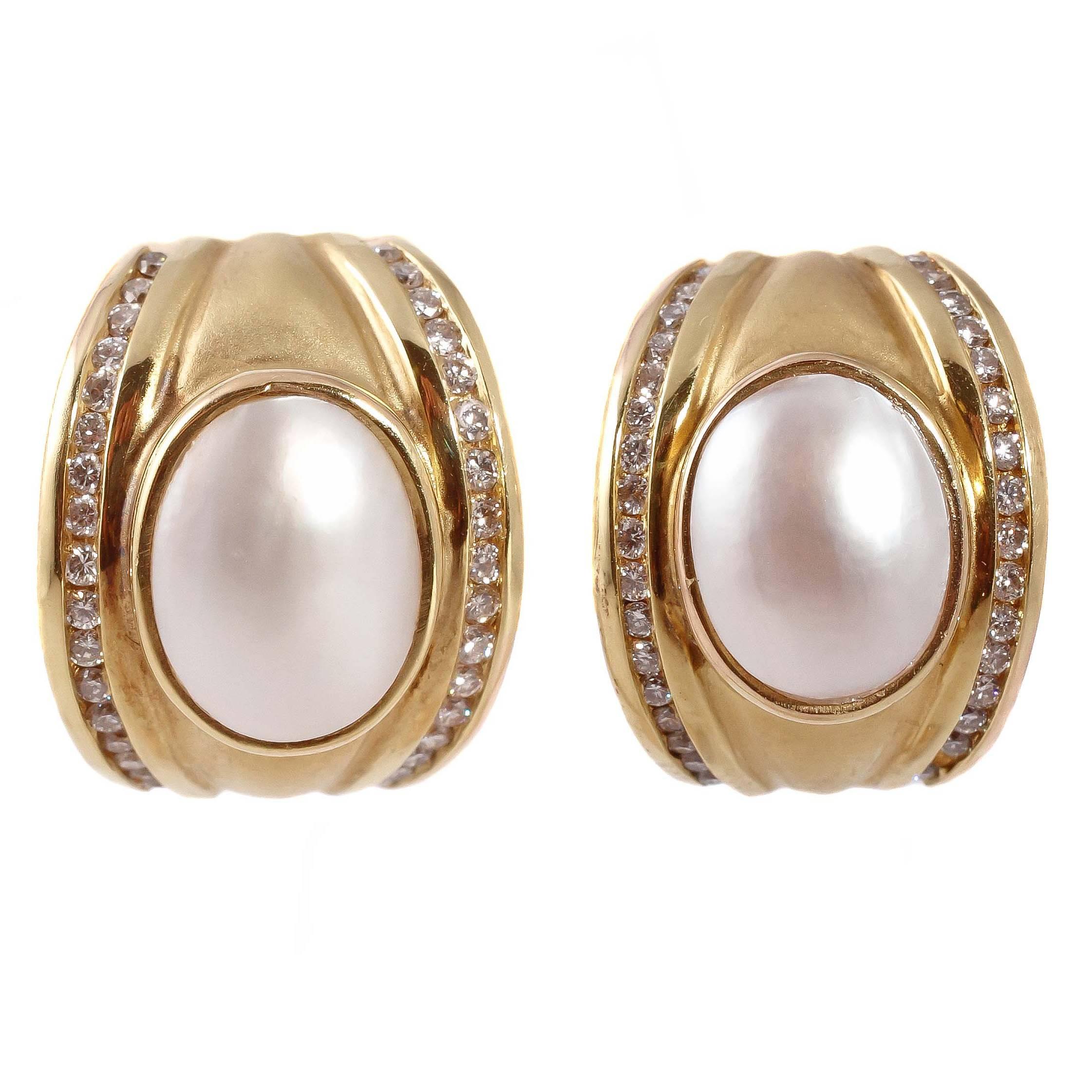 Mother of Pearl Diamond Gold Earrings