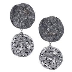 Silver Platinum Textured Drop Dangle Ltd. Edition Earrings by Alex Soldier