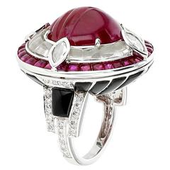 Retro Ruby Diamond Black Jade Gold Ring