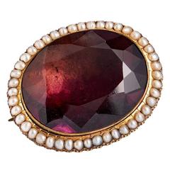 Late Victorian Paste Amethyst Pearl Gold Pin 5