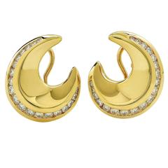 .75 Carat Diamond Gold Crescent Earrings
