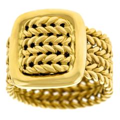 Hermes Braided Motif Gold Buckle Ring