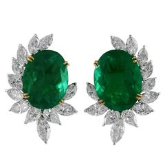 Important 40.11ct Emerald & Diamond Cluster Earclips 1
