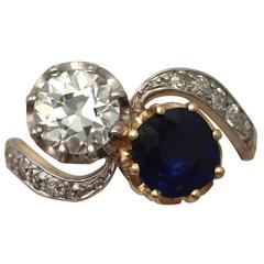 1910s 1.55 Carat Sapphire and 1.34 Carat Diamond Yellow Gold Twist Ring 10