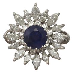 1950s 1.76 Carat Sapphire and 2.05 Carat Diamond White Gold Cocktail Ring 9