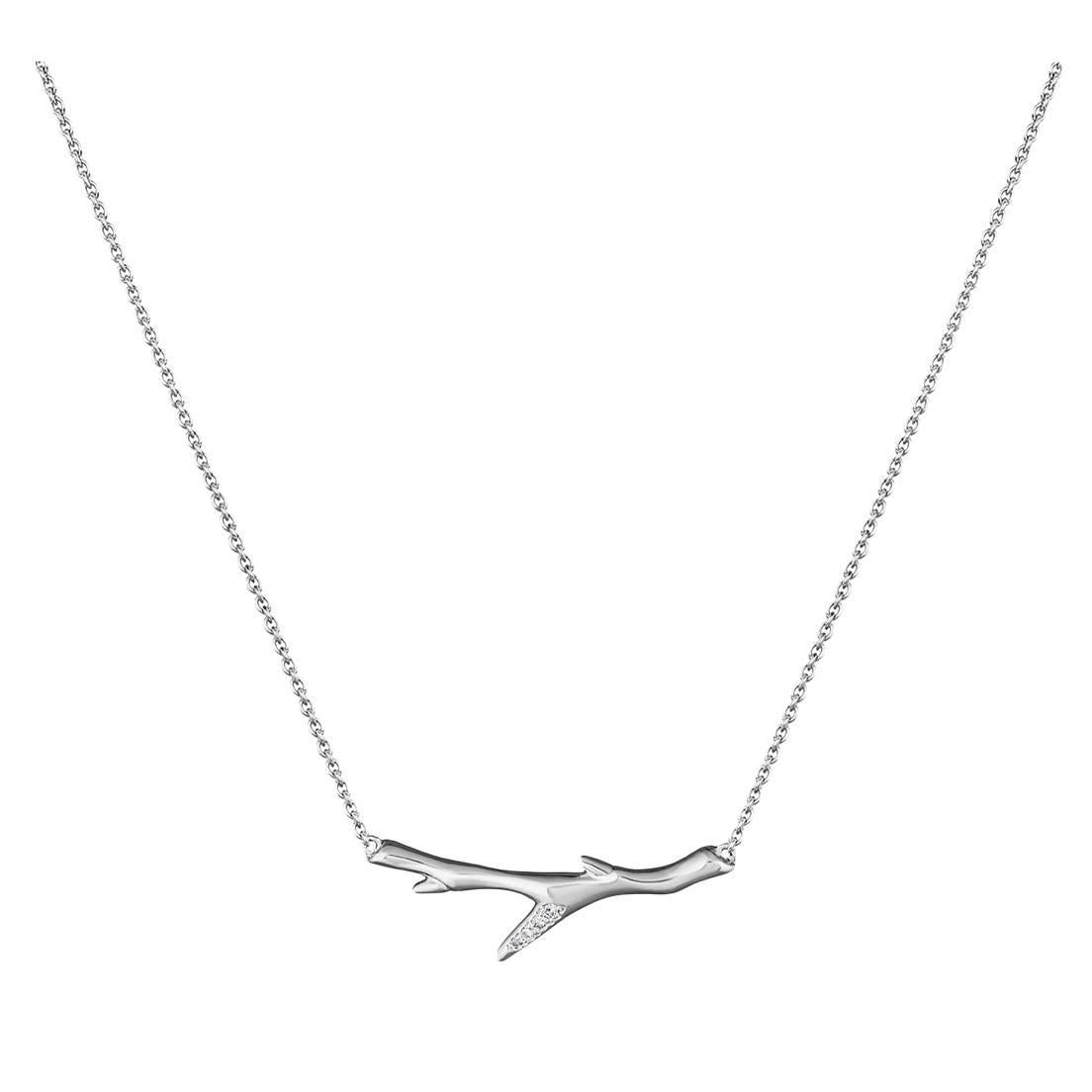 Diamond Silver Cherry Branch Necklace For Sale