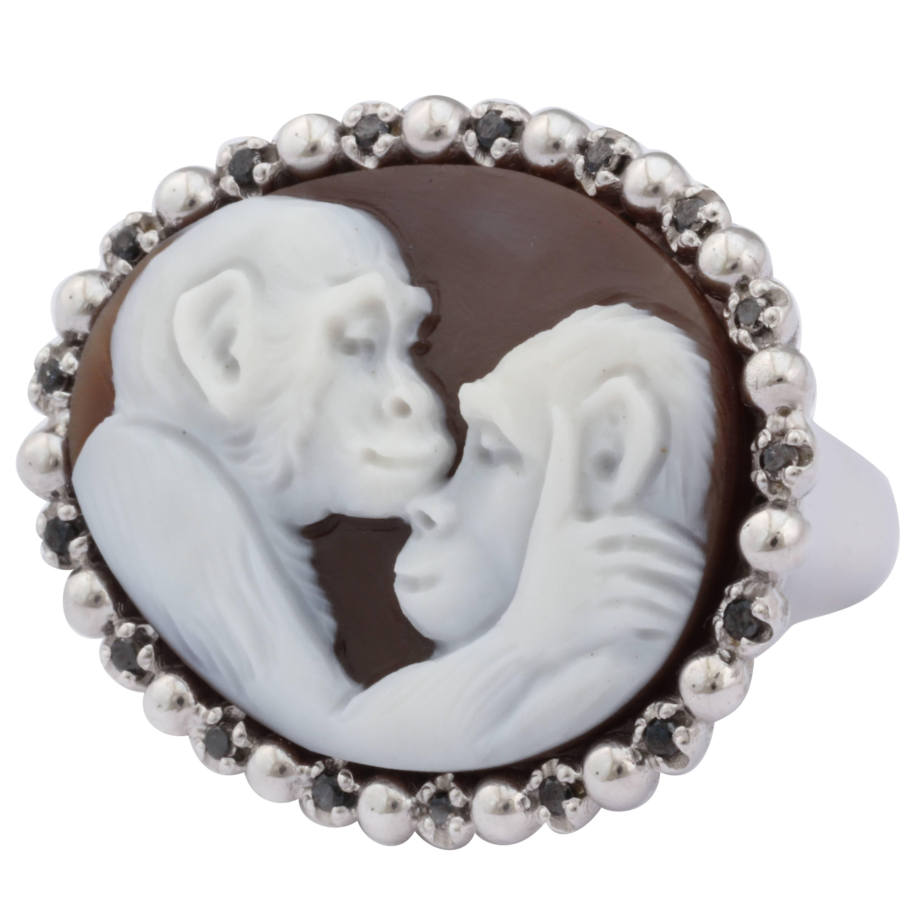 Amedeo "Monkey Tenderness" Black Diamond Cameo Ring 