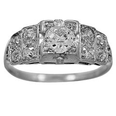 Antique Art Deco .45 Carat Diamond Platinum Engagement Ring 
