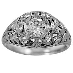 Art Deco 0.51 Carat Diamond Platinum Engagement Ring 