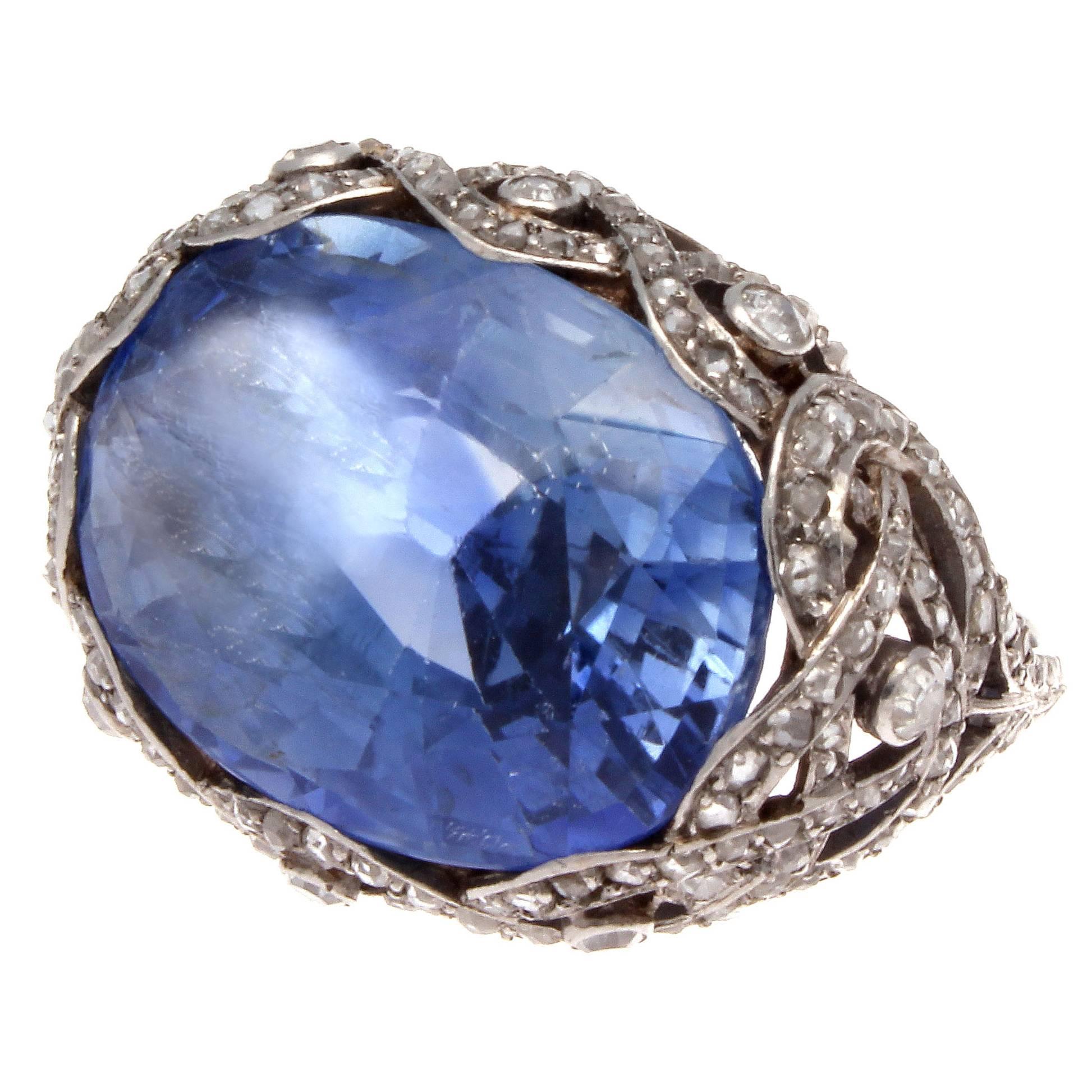 Art Deco GIA Cert 16.40 Carat Natural Sapphire Diamond Platinum Ring