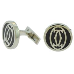 Cartier Black Onyx Sterling Silver Double C Logo Cuff Links