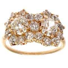 Two Stone Diamond Cluster Gold Ring Vintage Two Stone Diamond Cluster Gold Ring