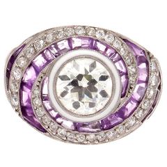 Amethyst Diamond Platinum Engagement Ring