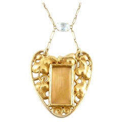 Art Nouveau Aquamarine Gold Pendant Picture Frame Necklace