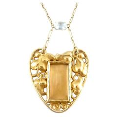 Art Nouveau Aquamarine Gold Pendant Picture Frame Necklace 8