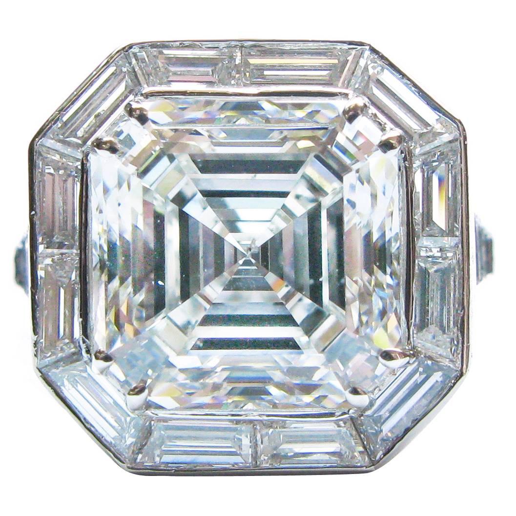 6.01 Carat GIA Cert Asscher Diamond Platinum Engagement Ring