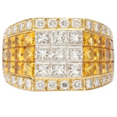 Retro Intense Yellow Sapphire & Diamond Ring 