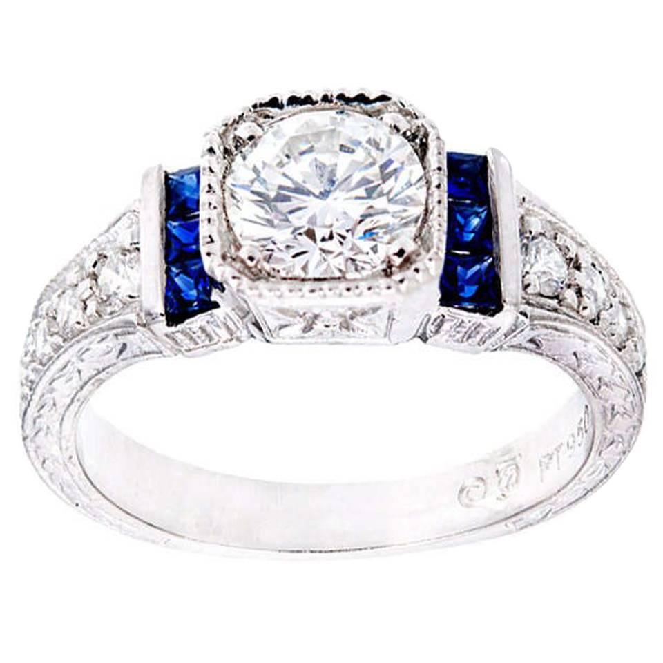 Peter Suchy 1.00 Carat GIA certified Diamond Sapphire Platinum Engagement Ring For Sale