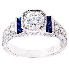 Peter Suchy 1.00 Carat GIA certified Diamond Sapphire Platinum Engagement Ring