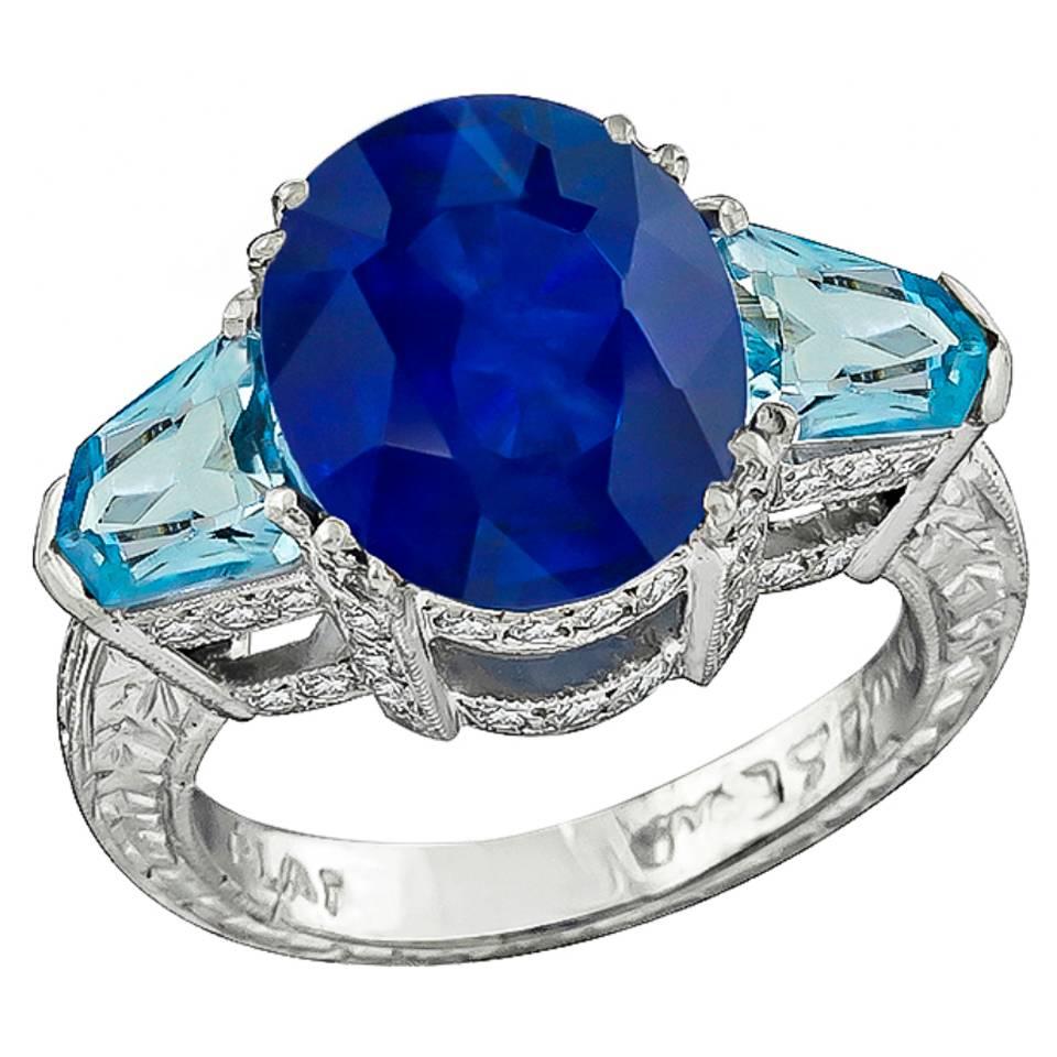 Impressive 5.42 Carat Sapphire Aquamarine Diamond Ring