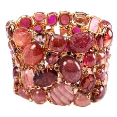 Pink Tourmaline Brilliant Cut Diamond Gold Cluster Bracelet 12
