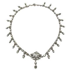 Georgian Rose Cut Diamond Silver upon Gold Necklace