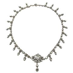 Georgian Rose Cut Diamond Silver upon Gold Necklace 