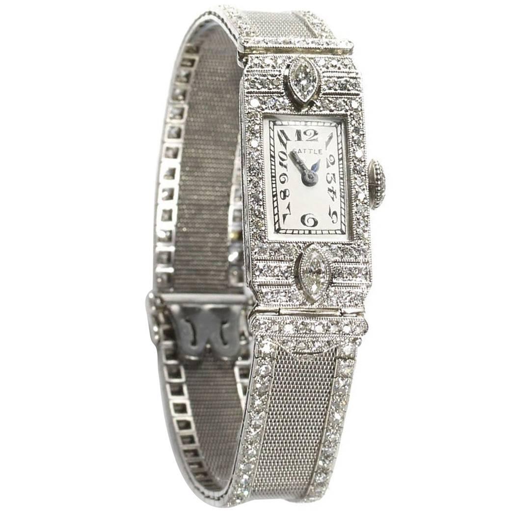 Gattle Ladies Platinum Diamond Wristwatch