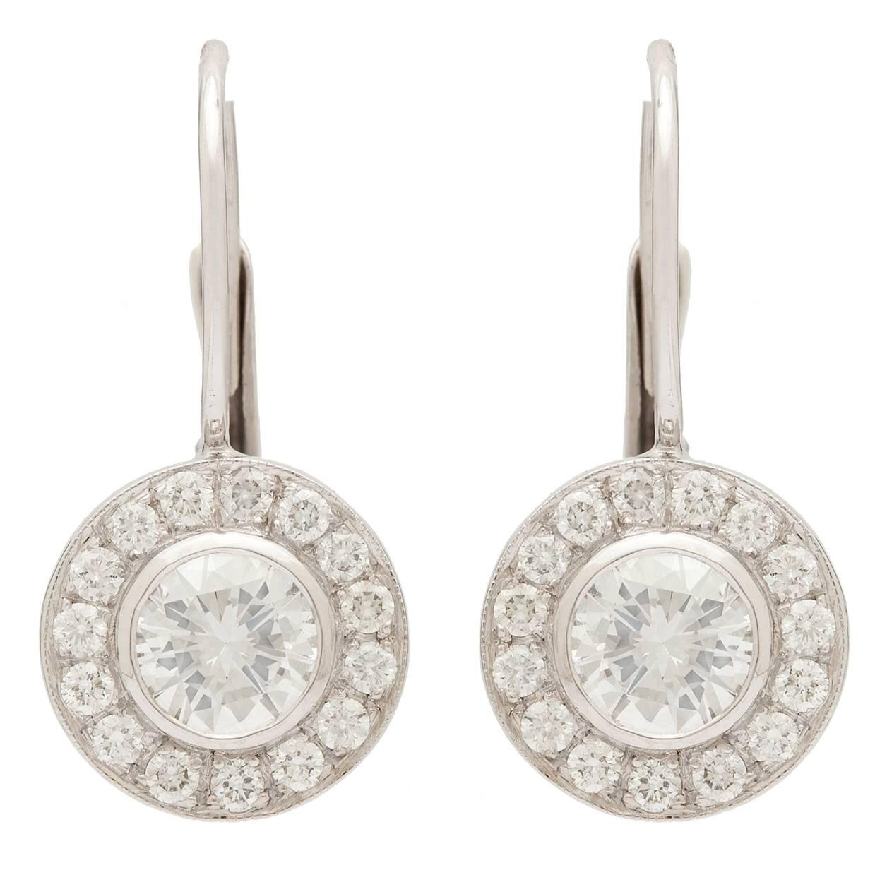 2.06 Carat GIA Certified Round Brilliant Diamonds Platinum Halo Earrings