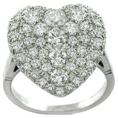 1920s Old European Cut Diamonds Platinum Cluster Heart Ring
