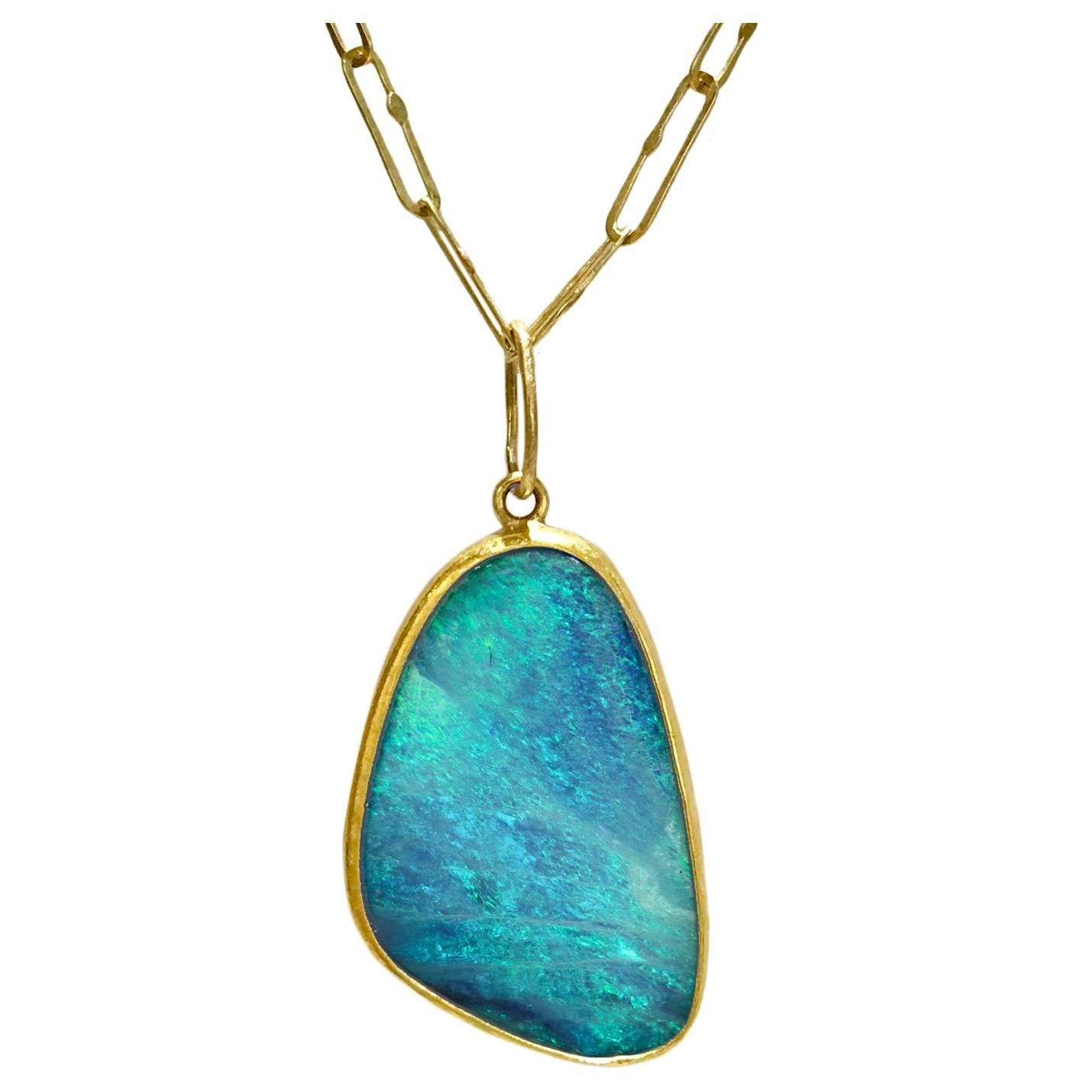 Petra Class Handmade Link Chain Australian Opal Doublet Gold Pendant Necklace