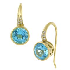 Sparkling Blue Topaz Diamond Gold Drop Earrings 8