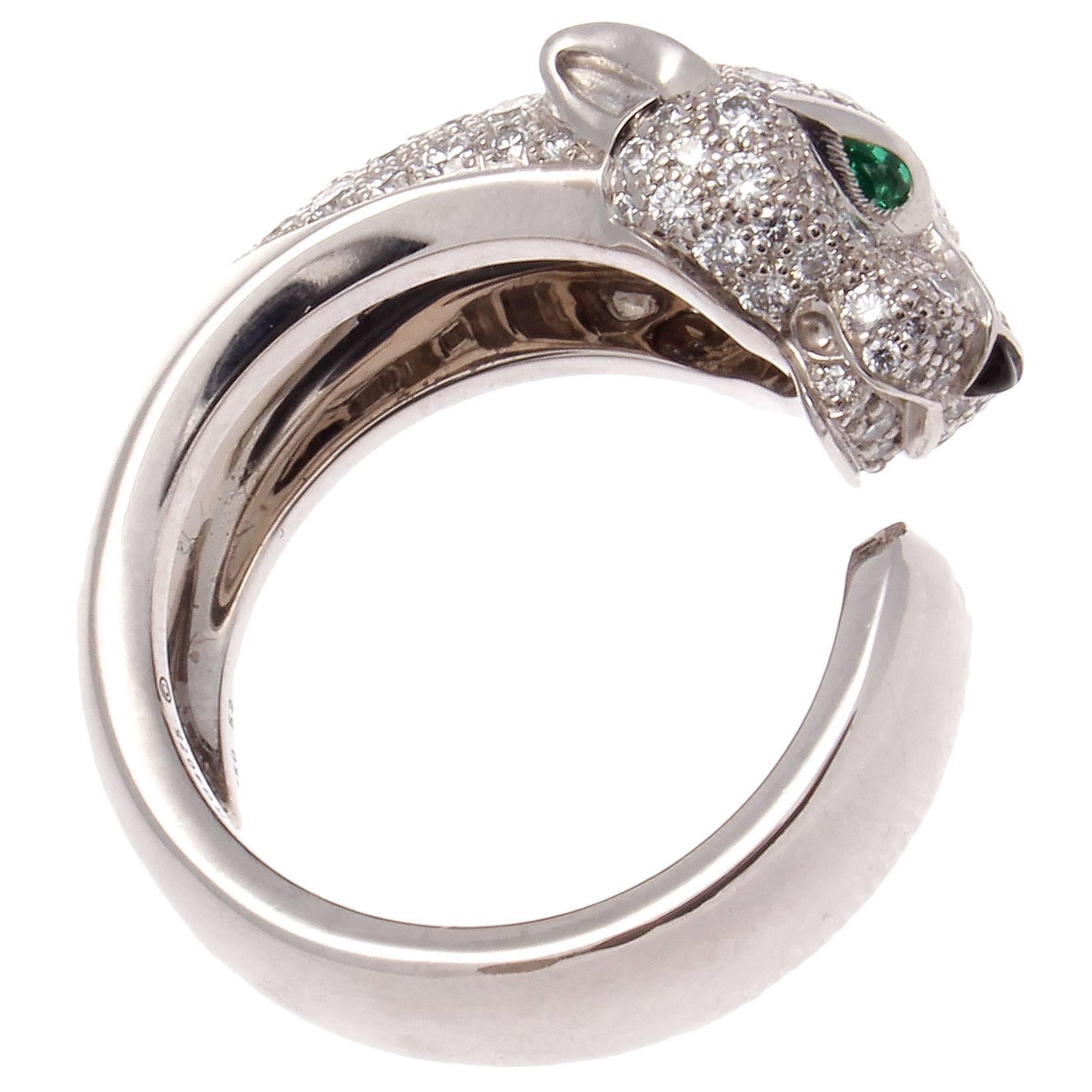 Cartier Panthere Emerald Onyx Diamond Gold Ring