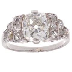 Art Deco 2.15 Carat GIA Cert Old Mine Cut Diamond Platinum Engagement Ring