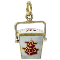 Chinese Take-Out Box Enamel Gold Charm