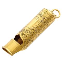 Antique Gilded Age Gold Combination Whistle and Match Safe 