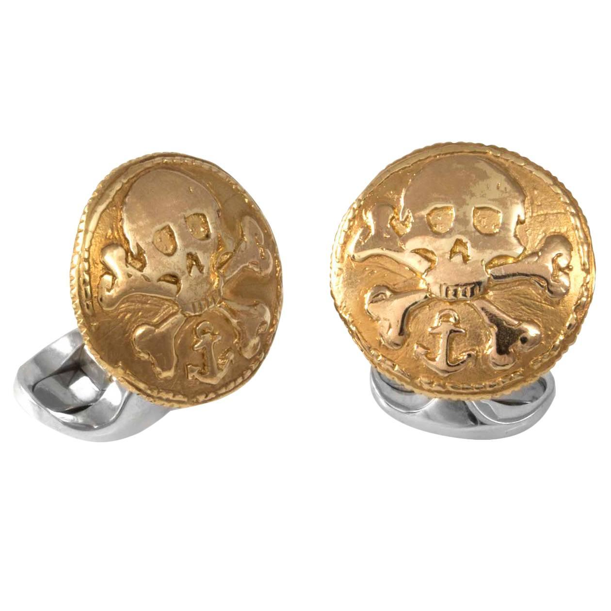 Deakin & Francis Sterling Silver 230 Coin Skull and Crossbones Cufflinks 