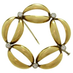 1980s Diamond Two Color Gold Brooch