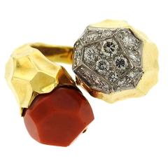 Kutchinsky Coral Diamond Gold Bypass Ring 1